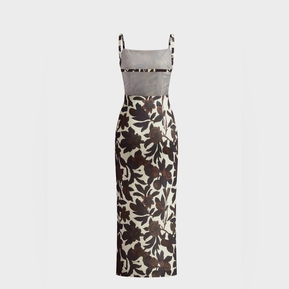Commense Backless black and white long formal floral zipper dress - Picture 5 of 9